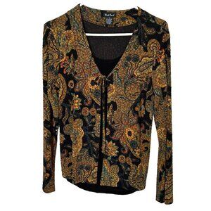 West End Women's Top Size M Floral Mosaic Cardigan With Black Camisole #HC